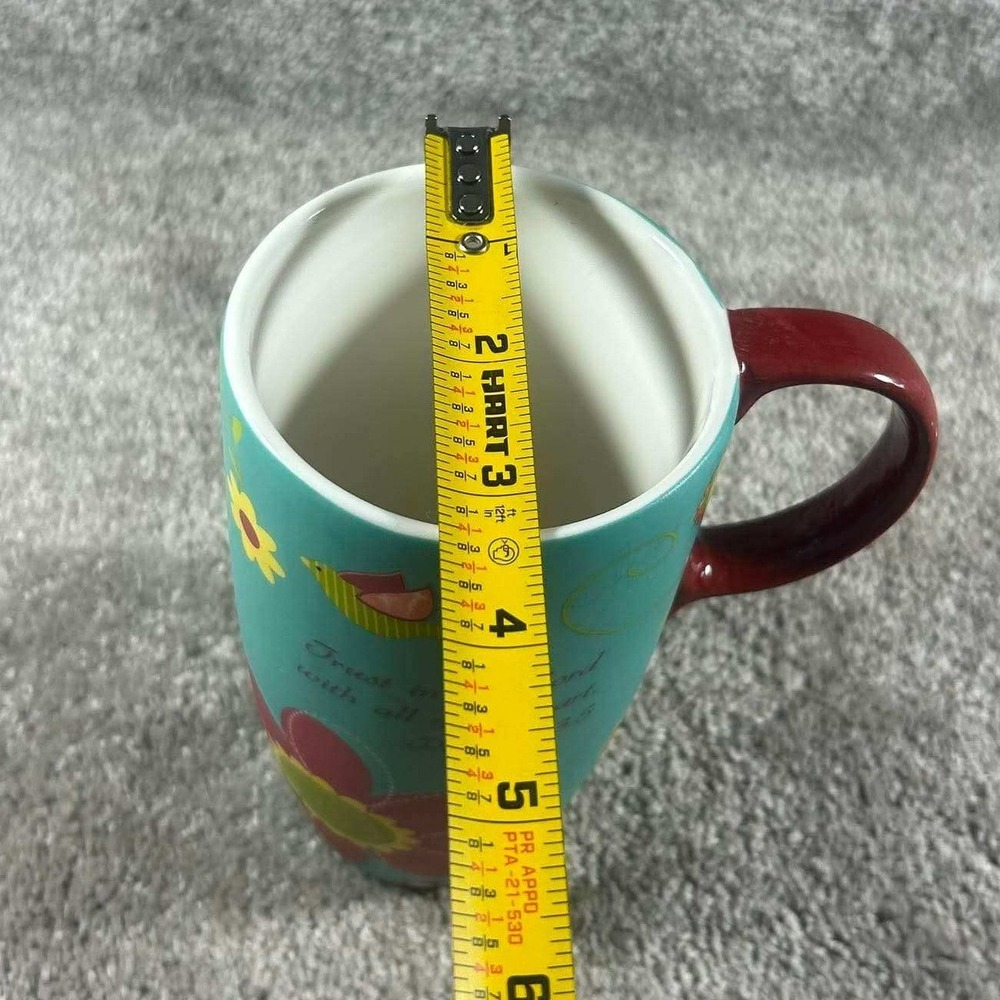 Latte Mug Teal Floral Proverbs 3:5 Trust in the Lord Scripture Religious 6in - Picture 8 of 8